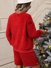 Flash Velvet Casual Suit Shorts Sequin Stitching Long Sleeve round Neck Plush Christmas Two Piece Set